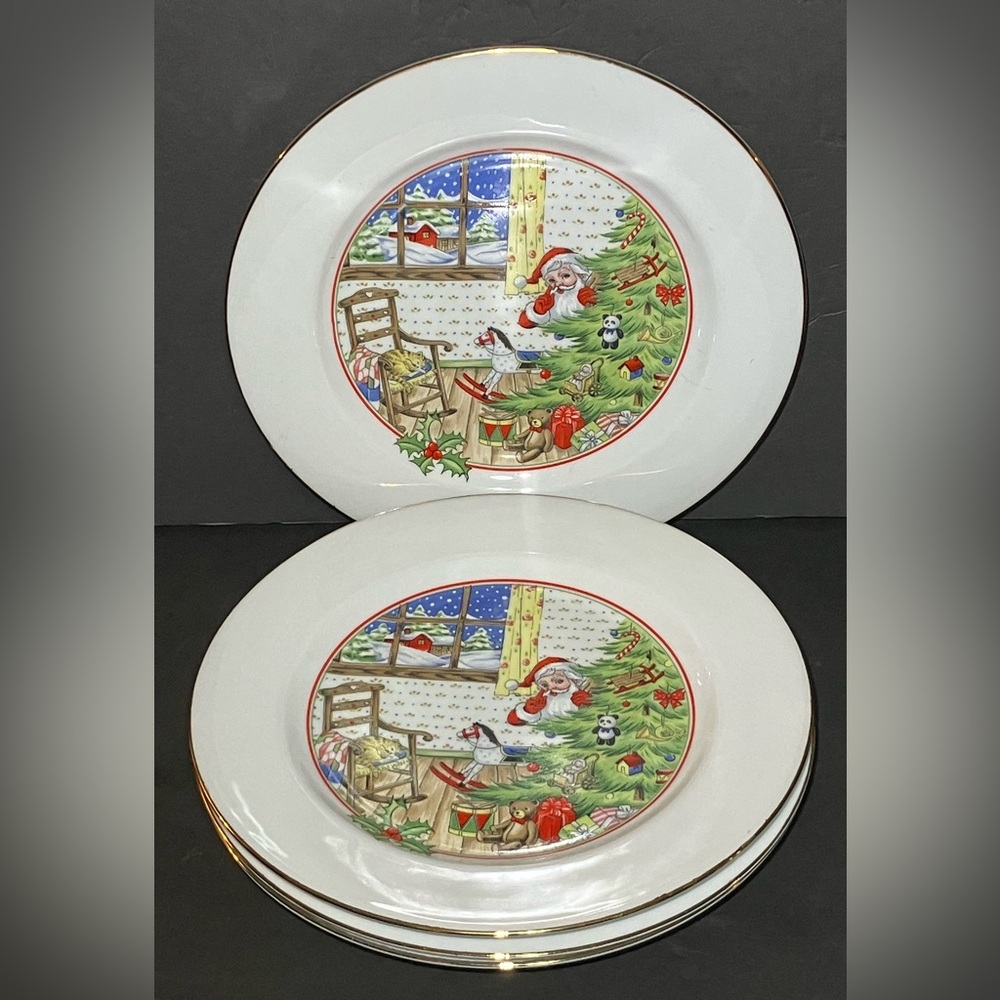 Set Of 4 Home For Holidays Beautiful Christmas 10.5” Dinner Plates Shibata